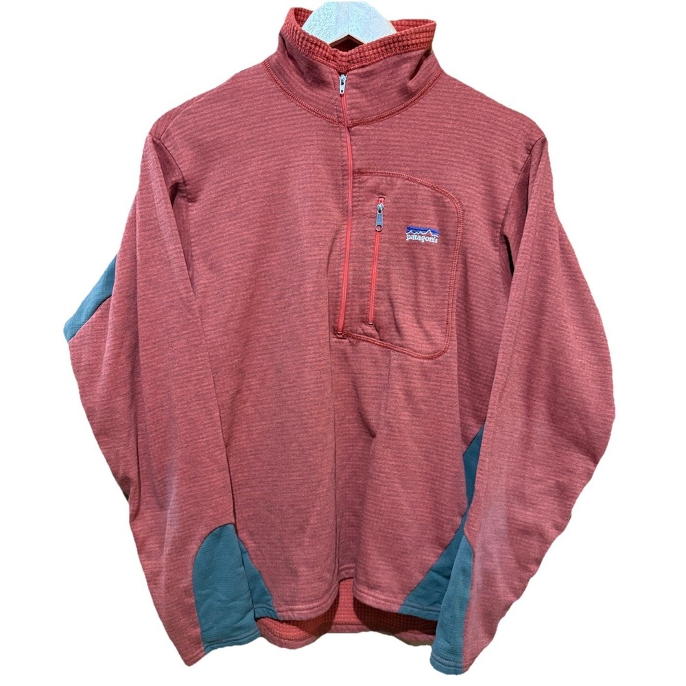 Patagonia Regulator Medium‎ Grid Waffle Fleece Pullover 1/2 Zip Orange Gray EUC - Picture 7 of 7